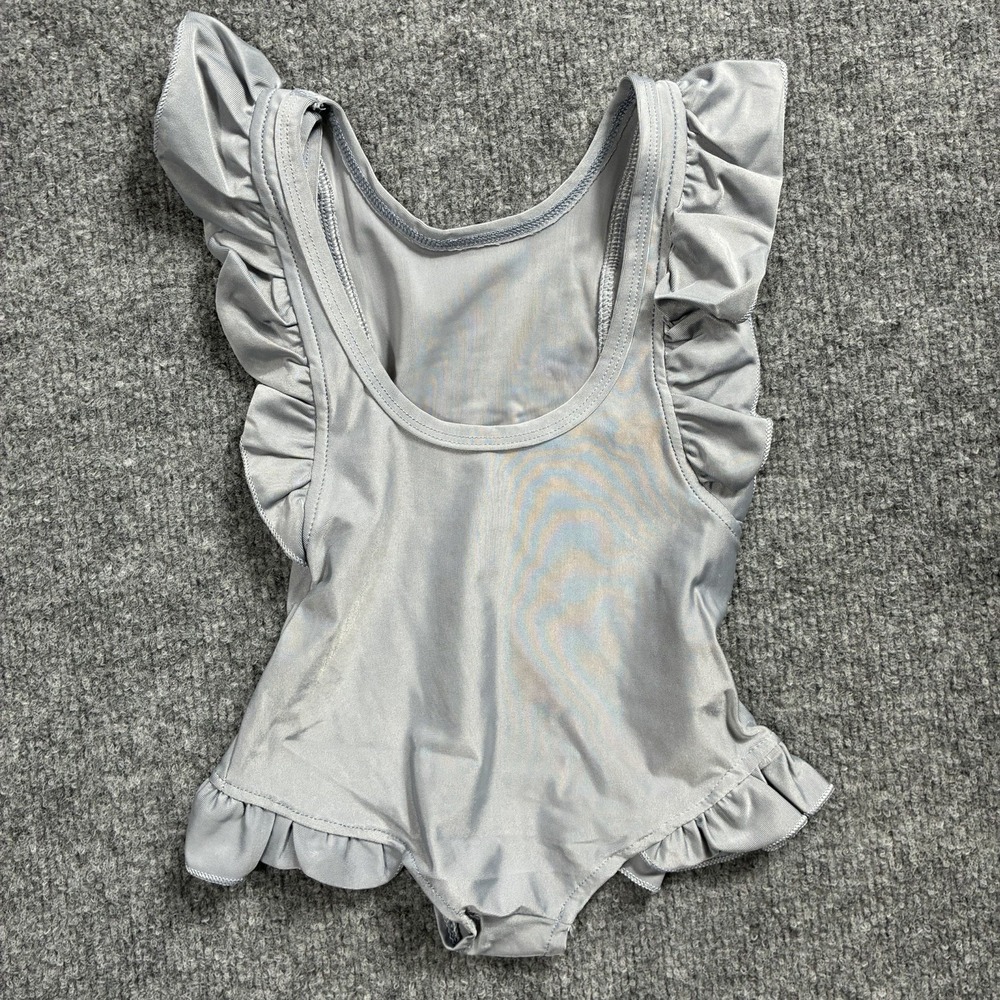 Baby Girl One Piece Swimsuit Ruffle Sleeve Bathing Suit Silver/Grey - Picture 9 of 16